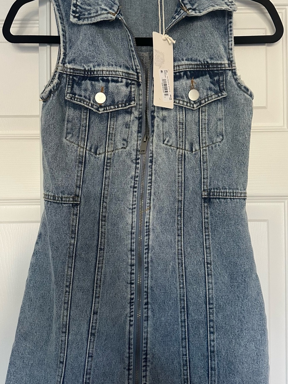 Altar'd State Light Blue Washed Denim Zip-Front Dress